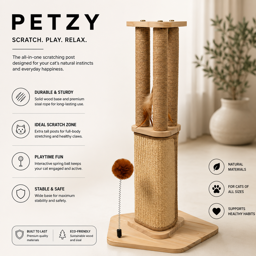 Petzy™ Eco Wooden Cat Scratching Tower