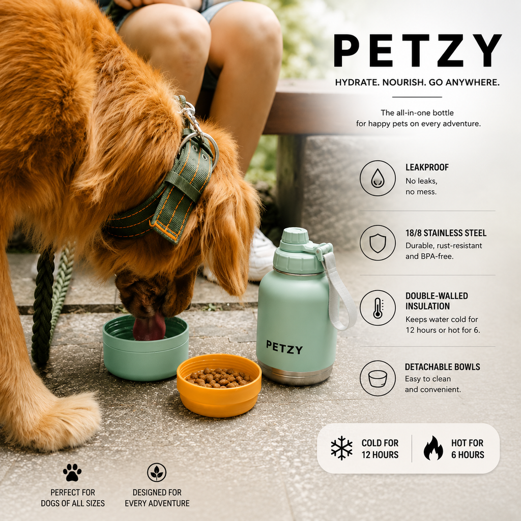 Petzy™ 3-in-1 Stainless Steel Dog Travel Water Bottle