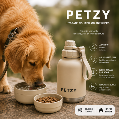 Petzy™ 3-in-1 Stainless Steel Dog Travel Water Bottle